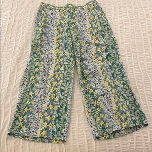 Loft Fluid Wide Leg Linen Pant Floral Print | Size Small